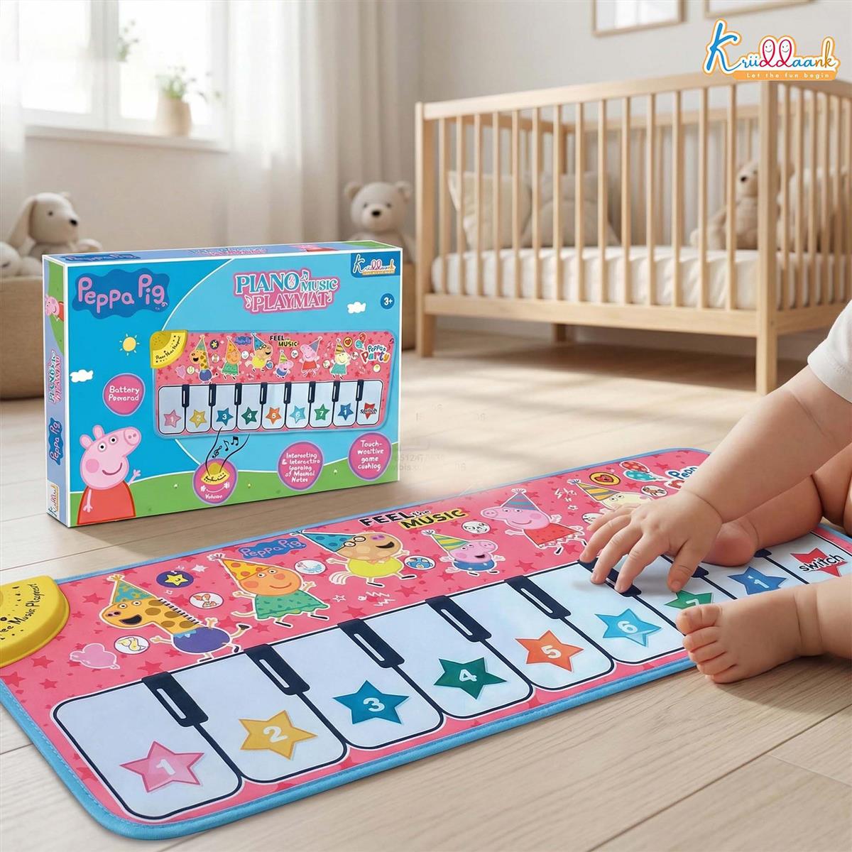 Kriiddaank Peppa Pig Piano Music Play Mat for Kids - 8 Keys & 3 Function Modes, Portable Roll-Up Floor Piano, Interactive Educational Musical Toy for Toddlers & Children 3+ Years, Pink