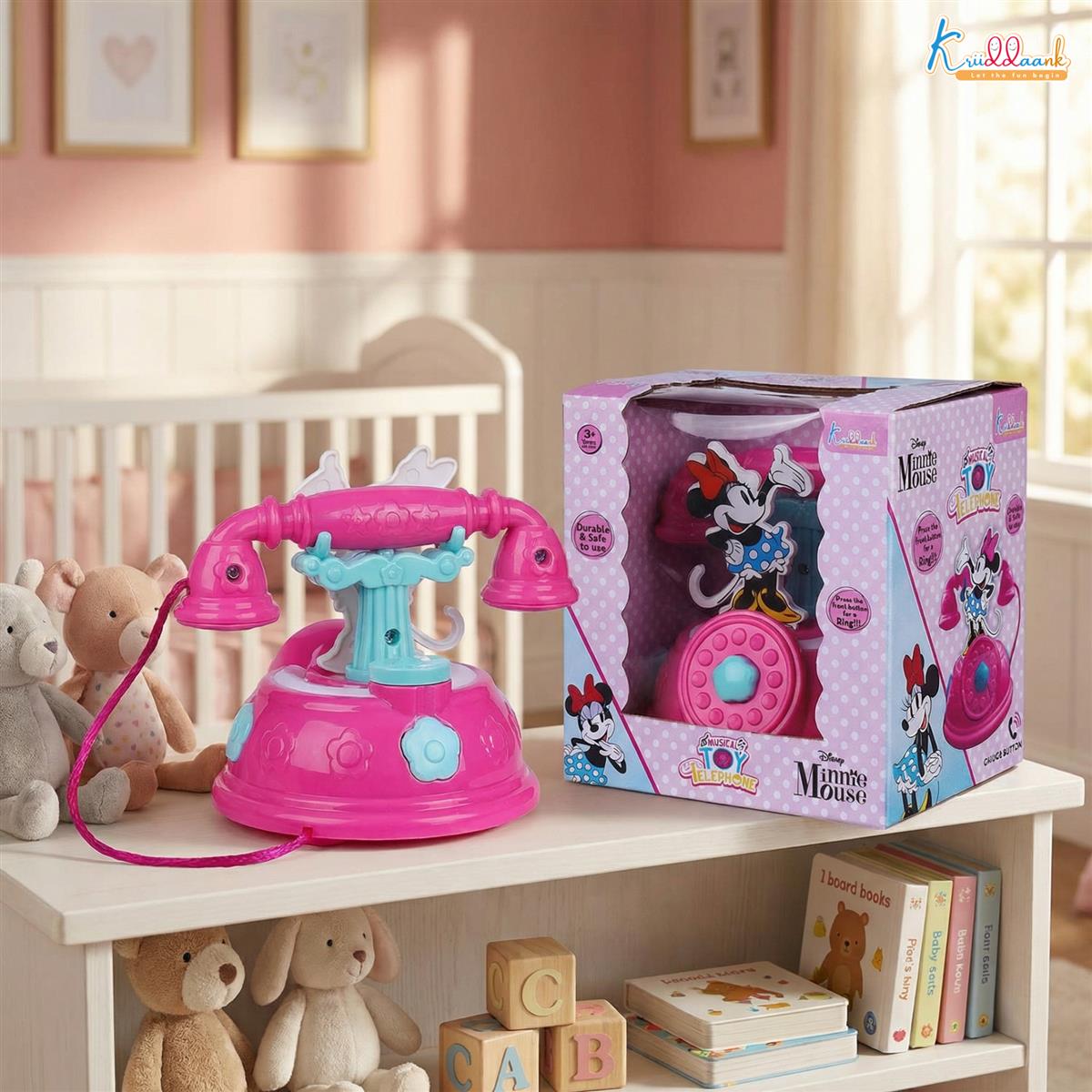 Minnie Talking Telephone Toy for Kids - Pretend Play Landline Phone with Interactive Music & Sounds, Durable Educational Toy for Girls 3+ Years Old, Pink & Fun Design for Creative Role Play