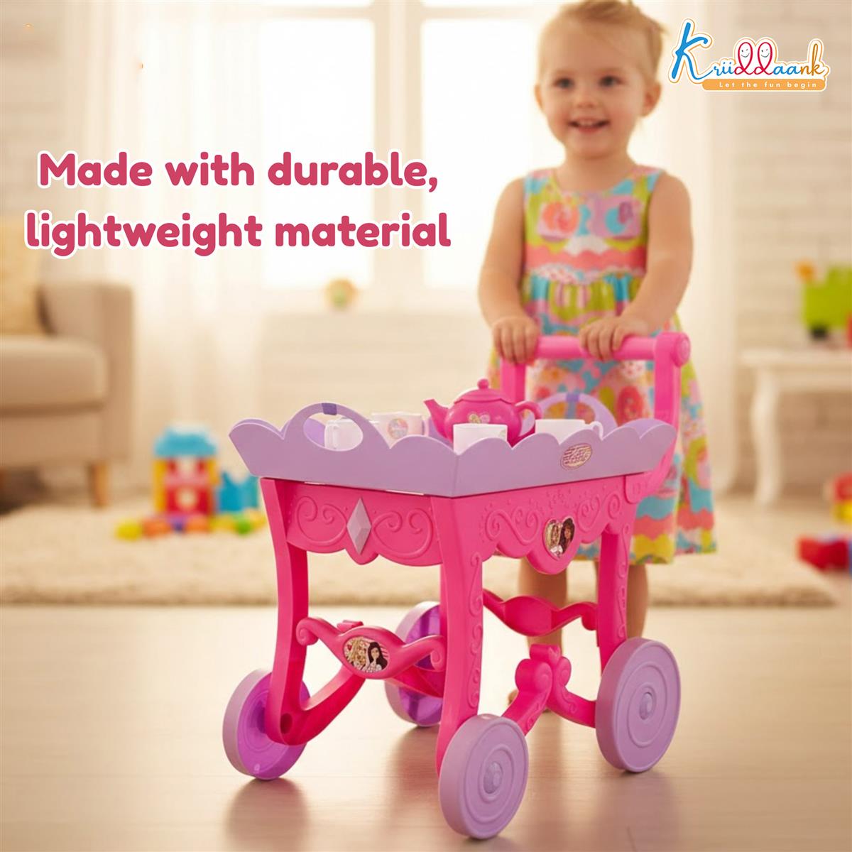 Barbie 32 Pieces Tea Set Trolley for Kids 3Y+ with Music and Sounds, Pink Pretend Play Kitchen Toy Set, Safe & Non-Toxic Musical Tea Party Playset, Ideal Birthday Gift for Girls