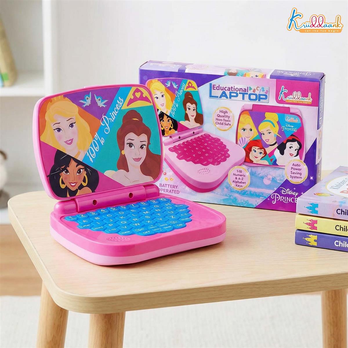Princess Educational Laptop for Kids - Interactive ABC & 123 Learning Toy for Girls 3+ Years, Sound & Music Modes, Portable Screen-Free Educational Game, Pink Disney Princess Theme Gift