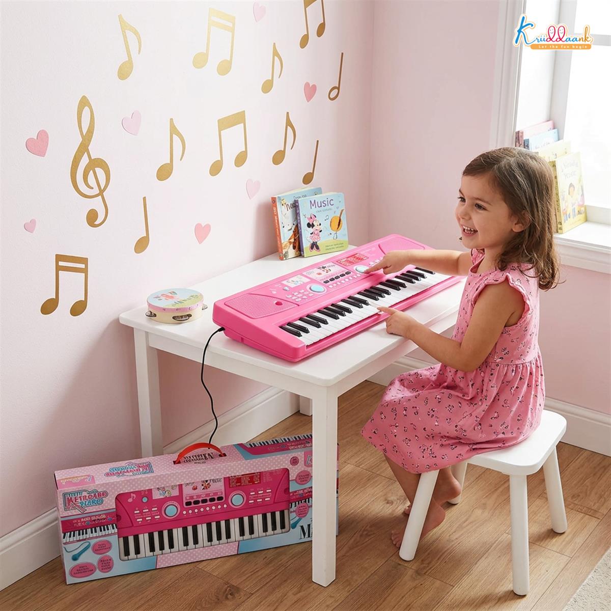 Kriiddaank Minnie Keyboard Piano 500 for Kids - Portable Electronic Musical Toy with Microphone, 8 Instrument Sounds & 16 Rhythms, Early Learning Gift for Girls 3+ Years, Pink