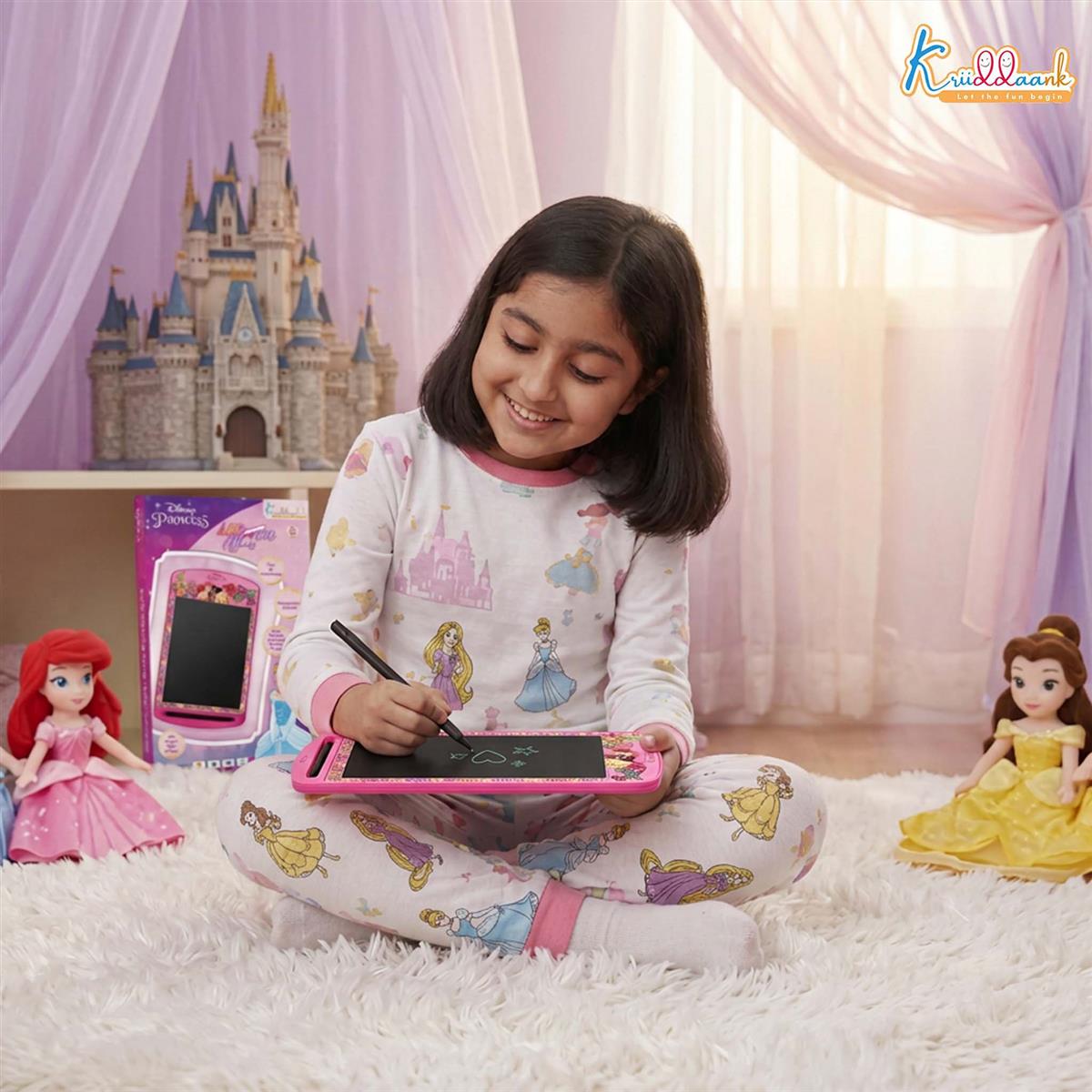 Kriiddaank Princess 10.5 Inch LCD Writing Tablet for Kids, Electronic Drawing Pad & Doodle Board, Reusable Travel Slate for Girls, Educational Birthday Gift for 3 4 5 6 7 8 9 10 Year Olds, Pink