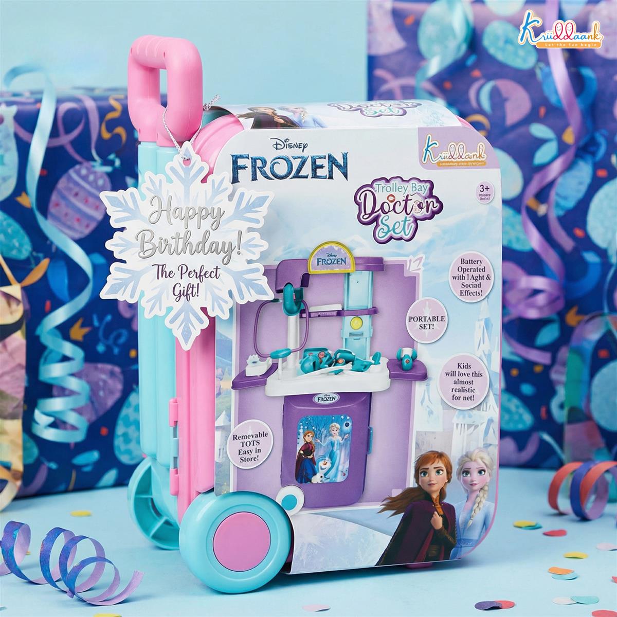 Kriiddaank Frozen Theme Doctor Set for Kids - Elsa & Anna Portable Medical Trolley Playset with Lights - Educational First Aid Kit Toy for Girls 3+ Years - Perfect Birthday Gift, Turkish Blue