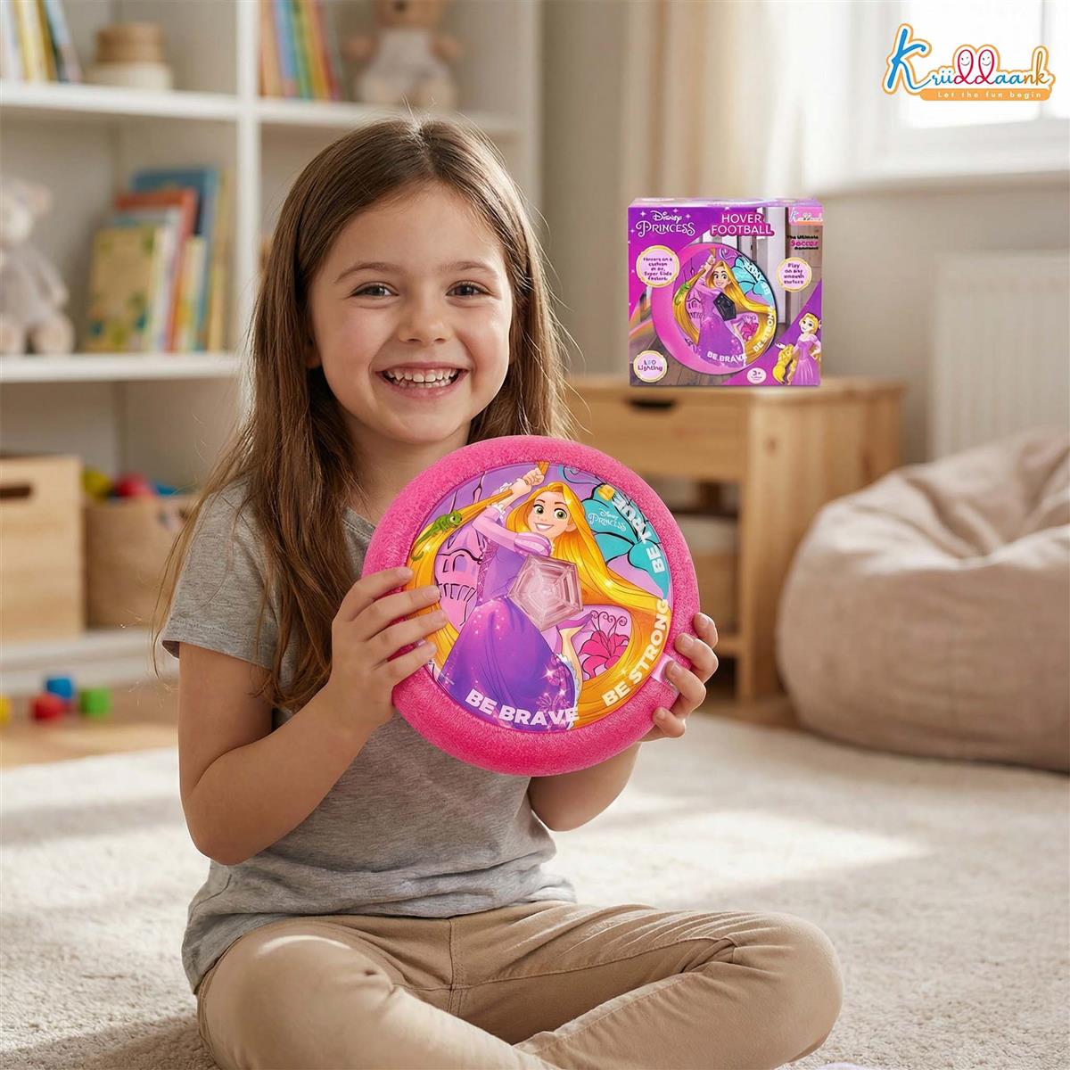 Disney Princess Hover Football - Indoor Air Power Soccer Ball with LED Lights & Foam Bumper - Pink Gliding Toy for Kids, Safe Smooth Surface Play, Birthday Gift for Girls Ages 3+
