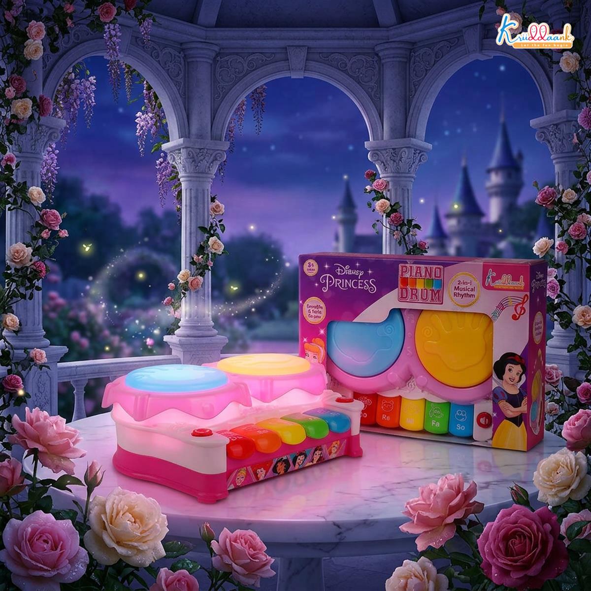 Disney Princess Piano Drum Playset - Interactive Electronic Musical Toy with 3D Lights & Sound for Kids 3+ Years Old - Fun Educational Rhythm Instrument, Perfect Birthday Gift for Toddlers & Girls