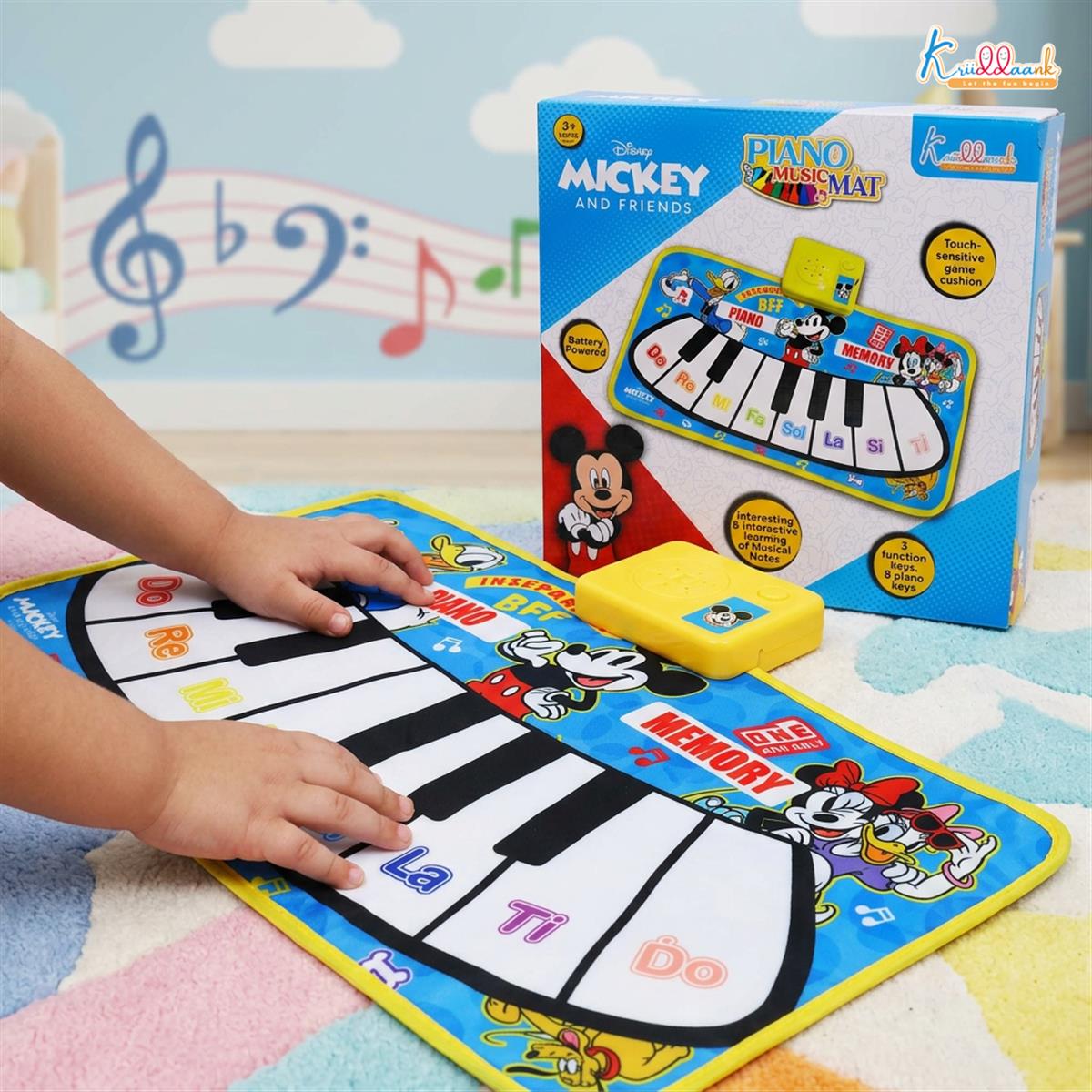 Disney Mickey Mouse Piano Music Play Mat - Interactive Musical Floor Mat with 8 Piano Keys & 3 Function Keys - Portable & Educational Learning Toy for Toddlers and Kids Ages 3+