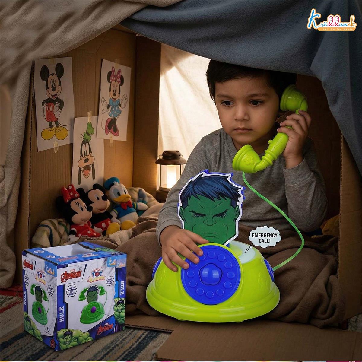 Marvel Hulk Theme Toy Telephone for Kids - Superhero Play Phone with Sound Effects & Music | Interactive Educational Learning Toy for Toddlers 3+ Years Old | Safe & Durable Marvel Avengers Gift