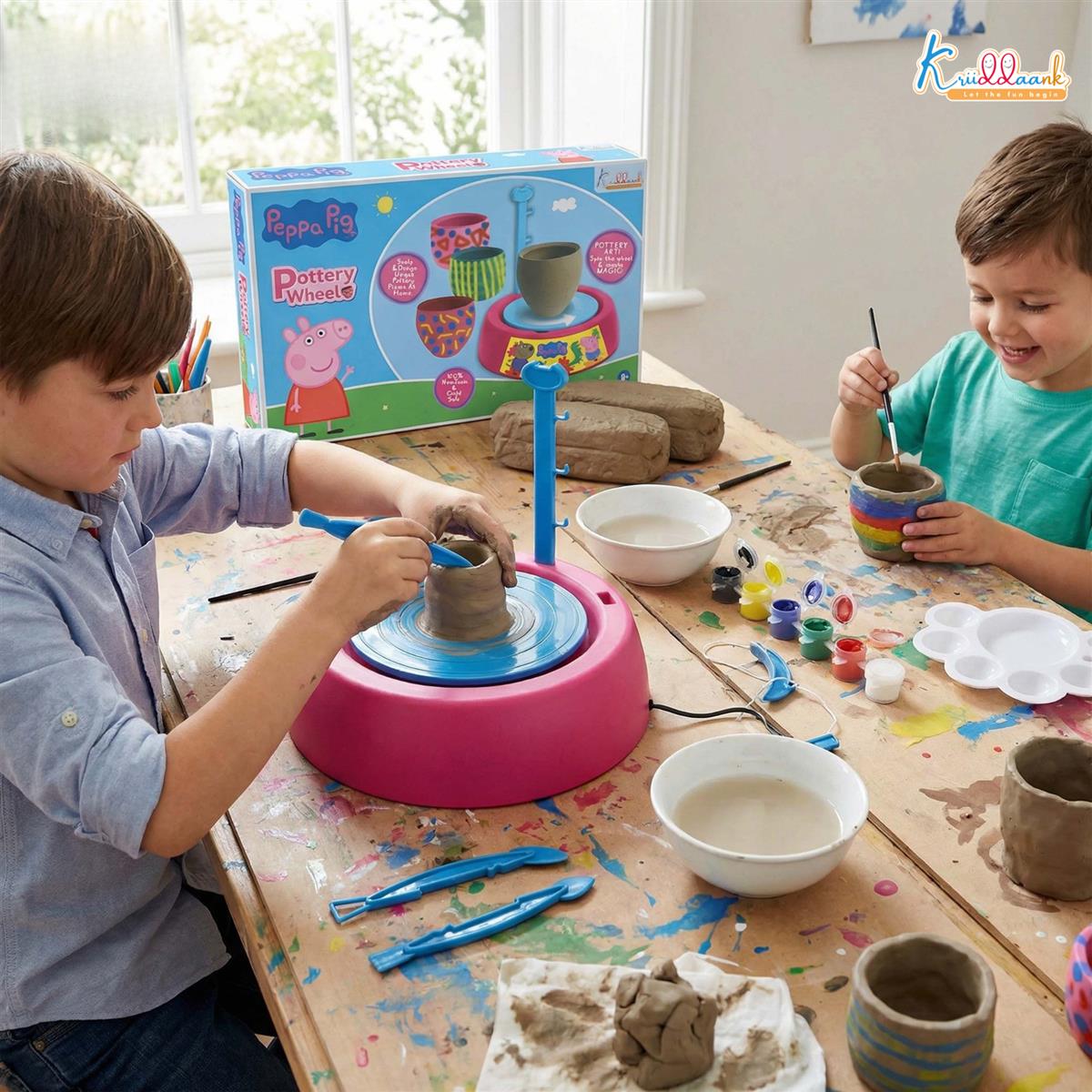 Hasbro Peppa Pig Theme Pottery Wheel Kit - DIY Clay Art & Craft Set for Kids 8+ with 800g Clay, 6 Acrylic Paints & Sculpting Tools - Educational & Creative Birthday Gift for Girls & Boys